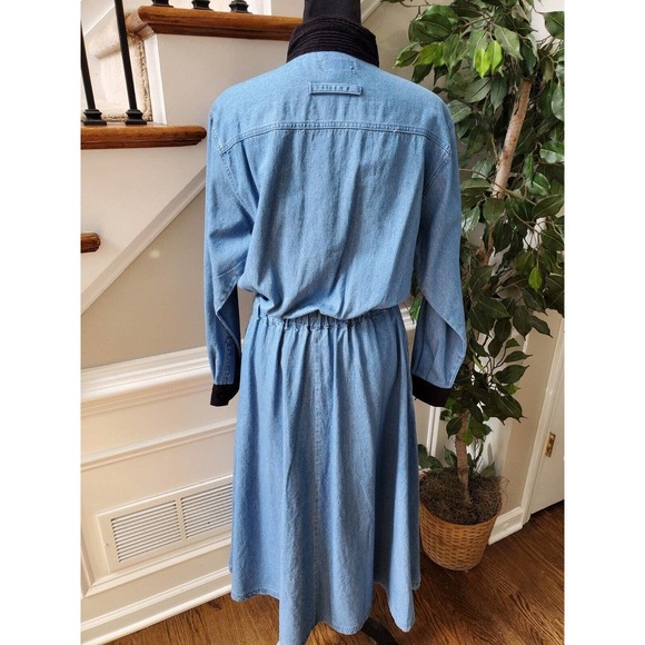 Vintage Fads Solid Blue 100% Cotton Collared Long Sleeve Casual Maxi Dress 12 - Picture 9 of 12